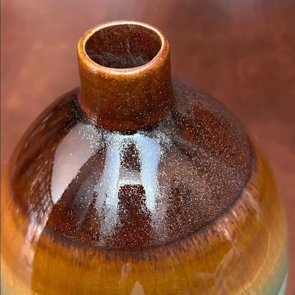 Large Earthy Turquoise & Chocolate Brown Ceramic Vase, Boho Statement Piece